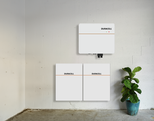 Dura5 home battery and Dura-i inverter in situ on a wall