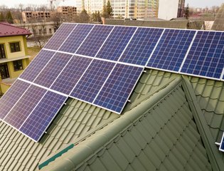 Solar Panels on a House in medium close up