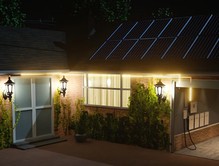 House at night with Duracell Energy ecosystem; Dura-i, Dura5, DuraCharger