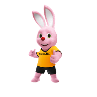 The Duracell Bunny mascot gives a thumbs up