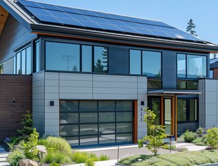 Solar panels on a house in sunny weather