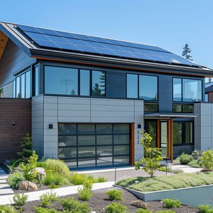 Solar panels on a house in sunny weather